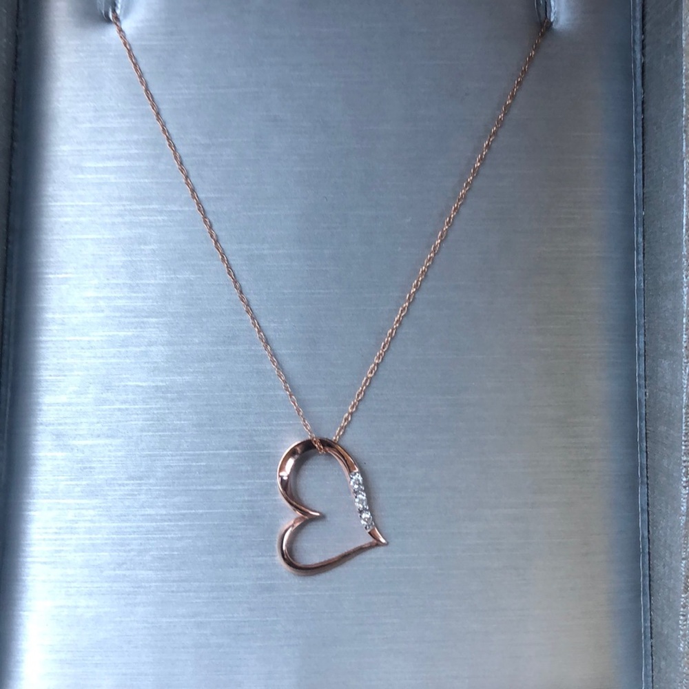 NEW Diamond Three Stone Heart Pendant in 10k